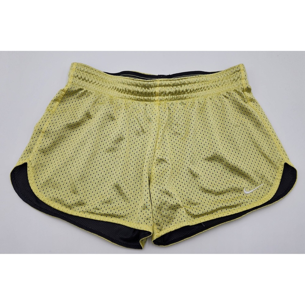 Nike Dri-FIT Mesh Running Shorts Womens XS Lime Yellow Black Drawstring EXC